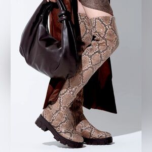 AZALEA WANG Brown Snake Print Thigh High Boots